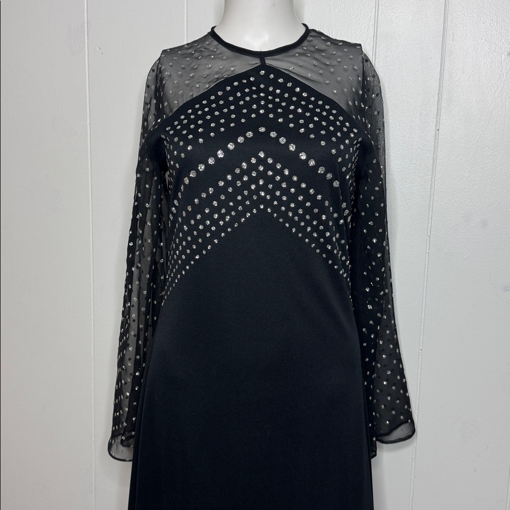 Vintage glittery dress sheer arms black maxi approx size 6 very y2k